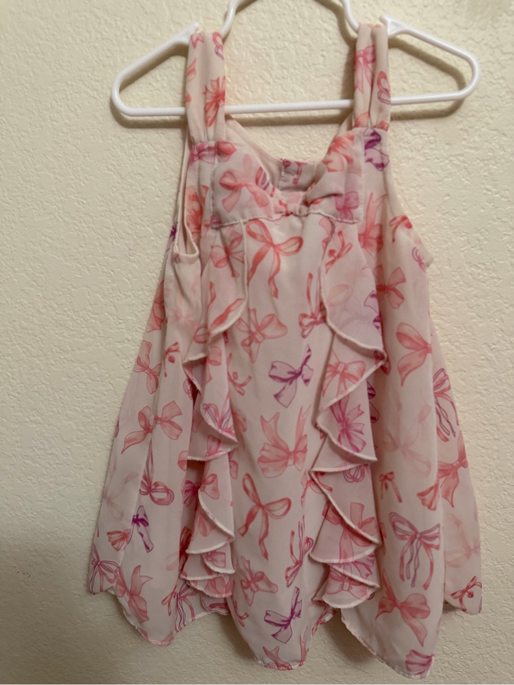 Kids Headquarters Pink and Purple Bow-Print Ruffle Tank